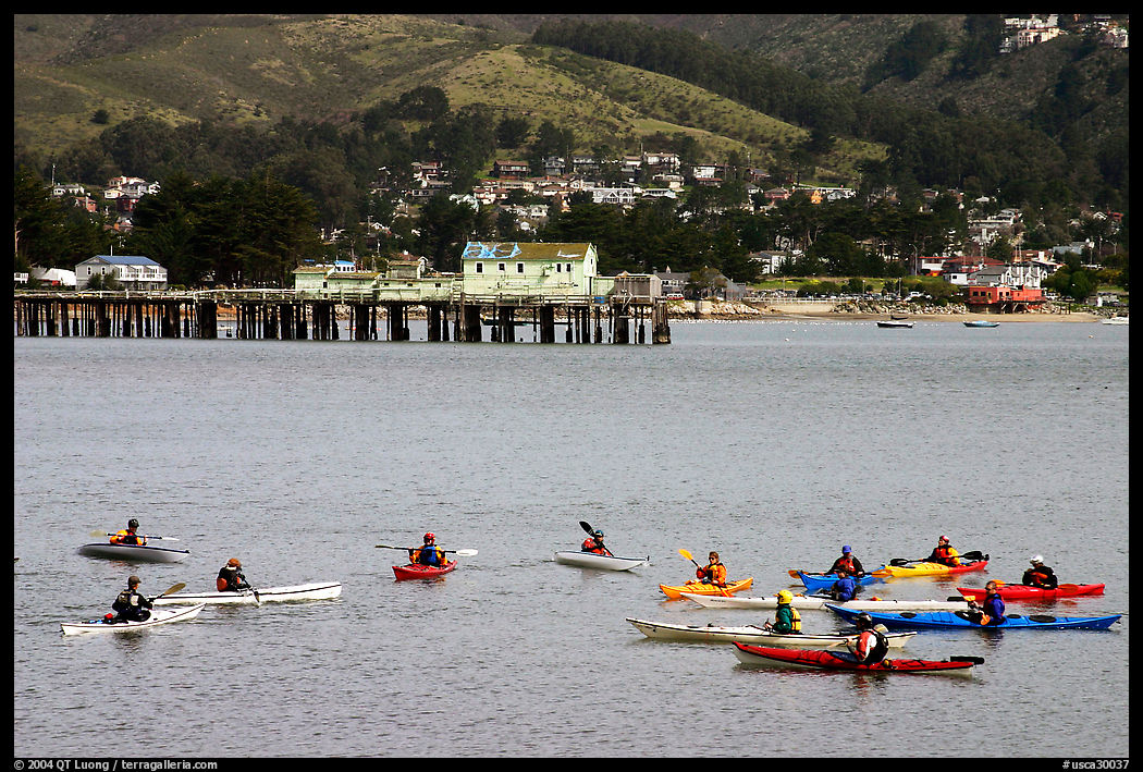 Sea kayaking in  Pillar point harbor, Half Moon Bay. Half Moon Bay, California, USA