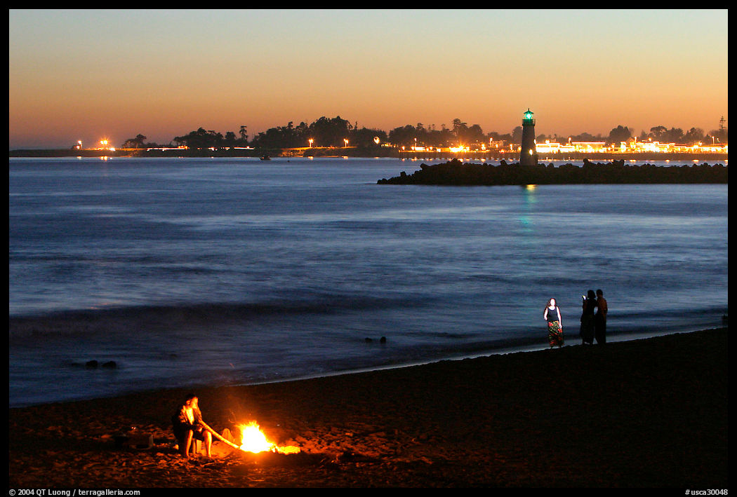 Beach campfire at sunset. Santa Cruz, California, USA