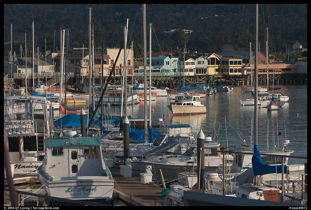 Boats and Fisherman's Wharf, afternoon, Monterey. Monterey, California, USA