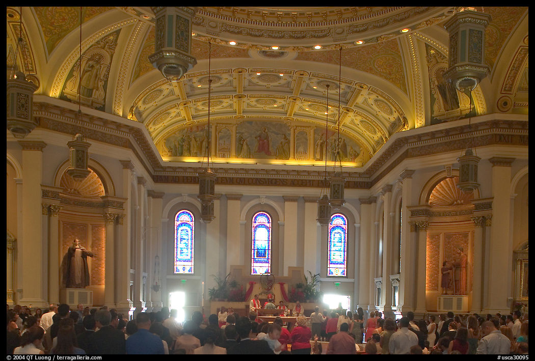 Mass inside Saint Joseph Cathedral. San Jose, California, USA