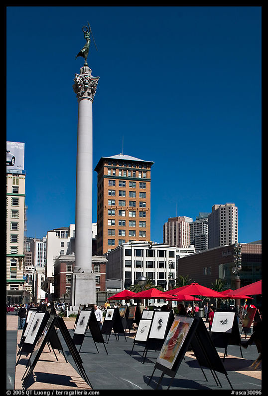 Art exhibit on Union Square central plaza, afternoon. San Francisco, California, USA