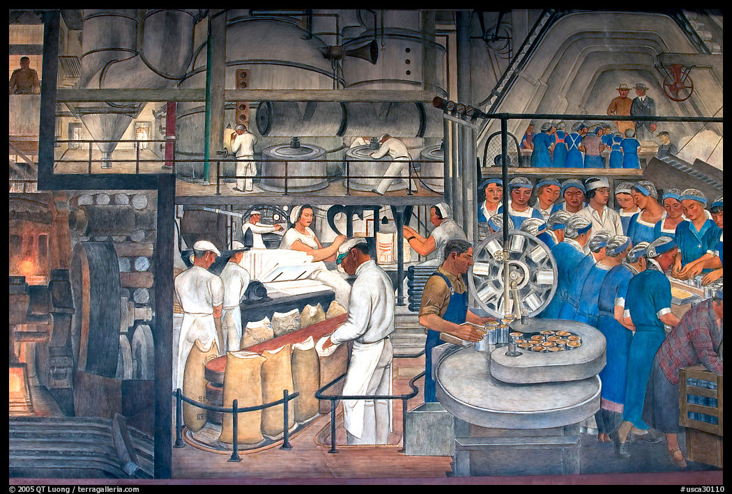 Factory workers depicted in a fresco inside Coit Tower. San Francisco, California, USA