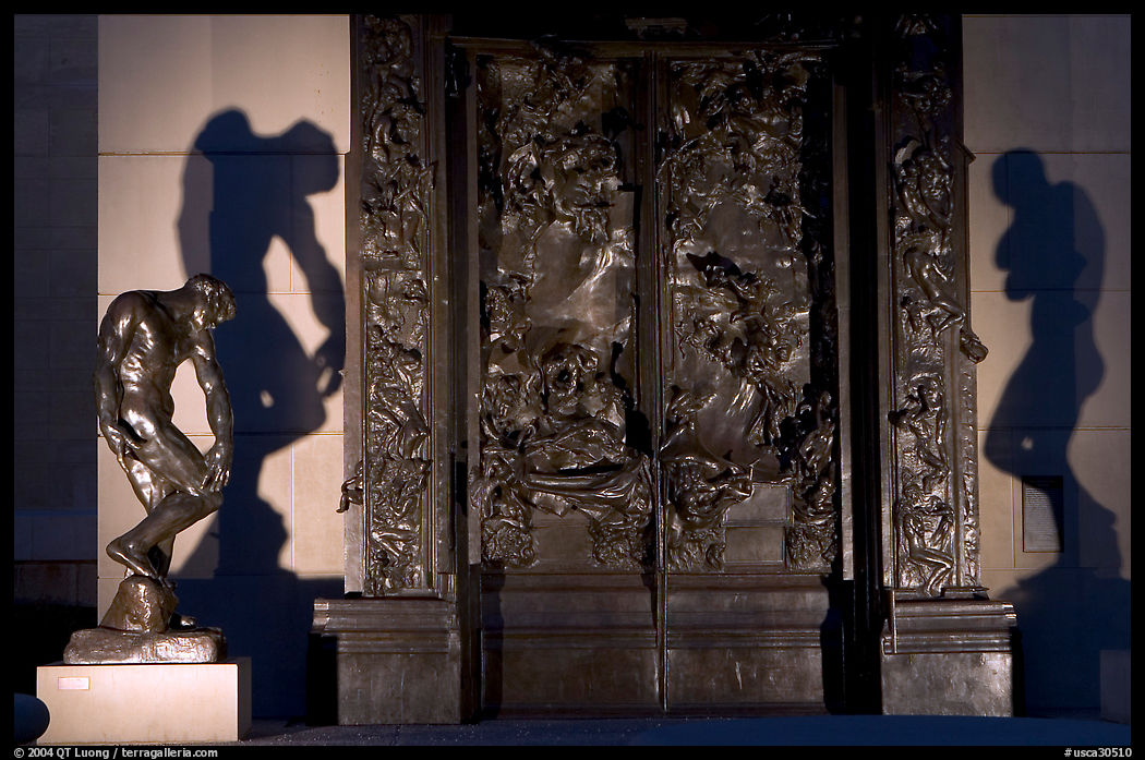 Rodin's monumental Gates of Hell at night. Stanford University, SF Bay area, California, USA
