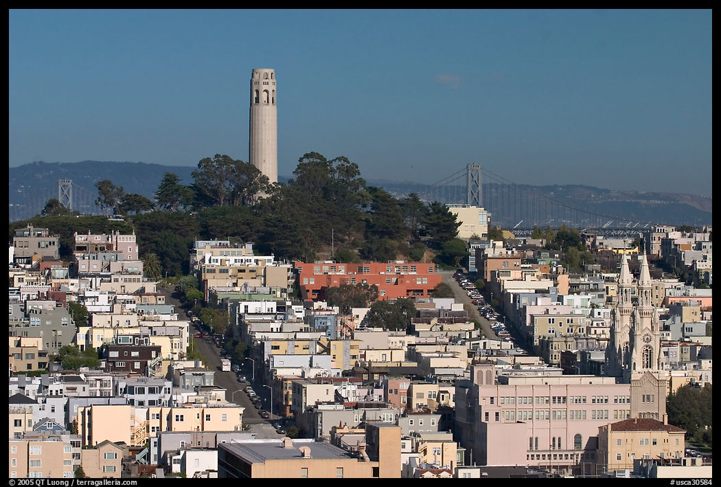 Coit Tower on Telegraph Hill, afternoon. San Francisco, California, USA