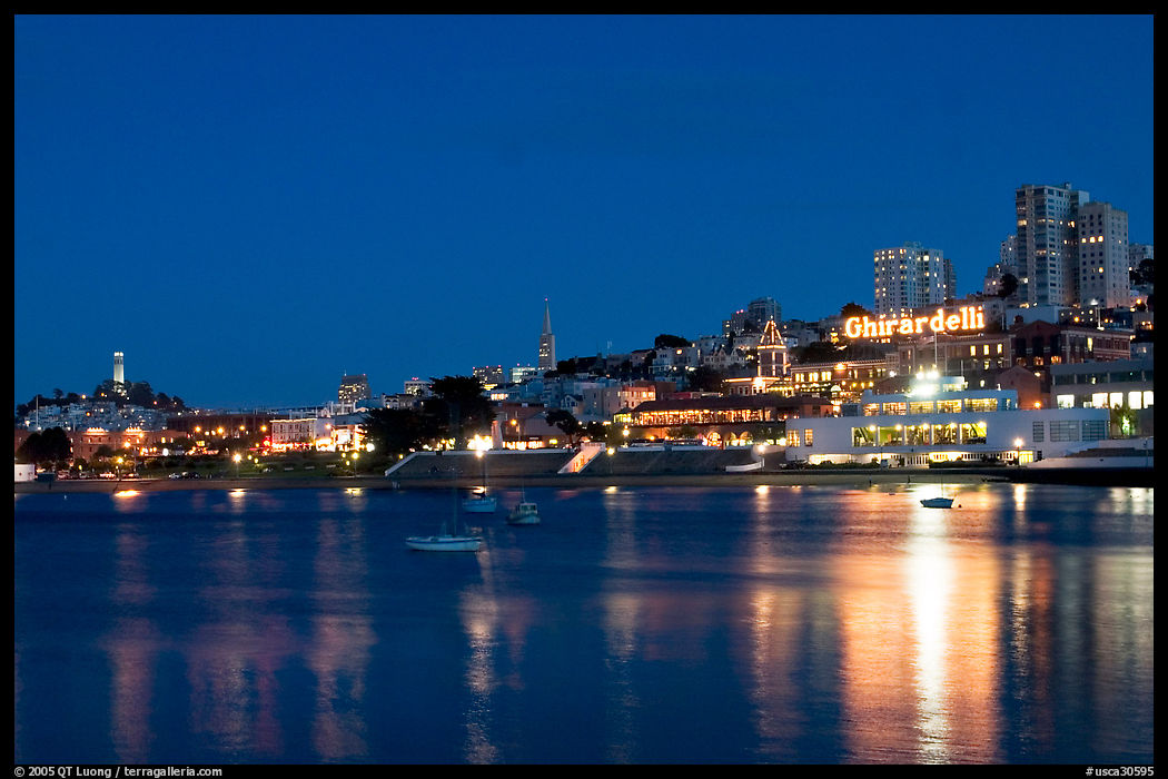 Aquatic park and Ghirardelli Square at night. San Francisco, California, USA