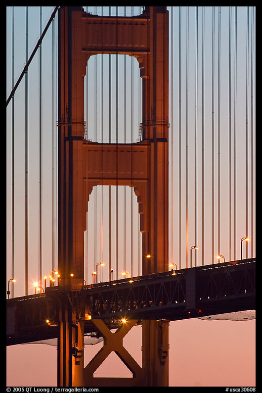 Golden Gate Bridge pillar,  sunset. San Francisco, California, USA