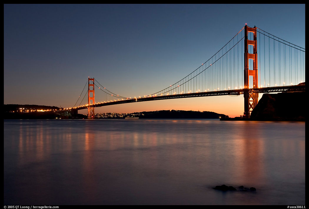 Golden Gate and Bridge, sunset. San Francisco, California, USA