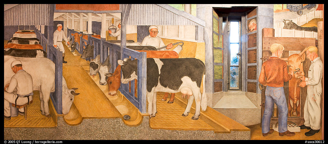 Fresco and window inside Coit Tower. San Francisco, California, USA