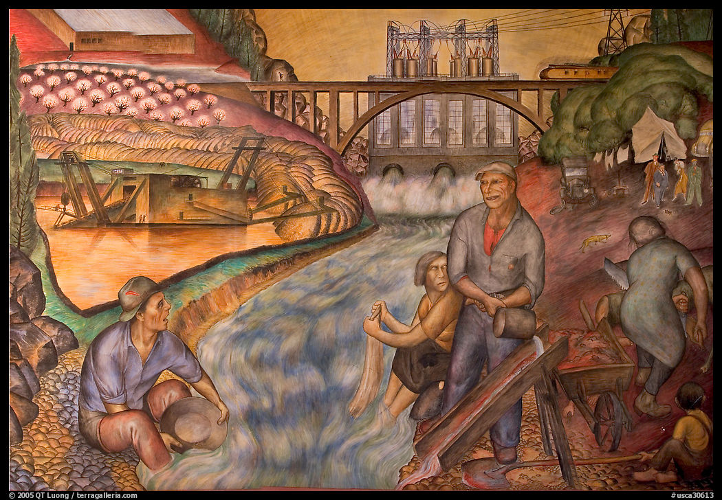 Depression-area fresco showing a dam. San Francisco, California, USA