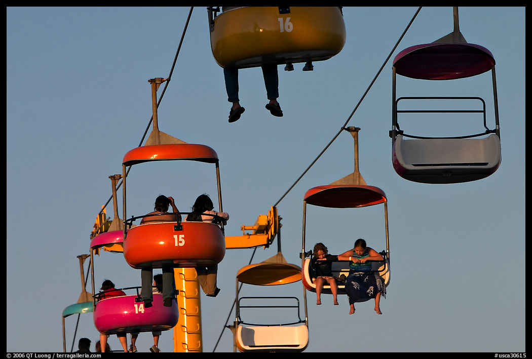 Sky glider chairs, Beach Boardwalk. Santa Cruz, California, USA