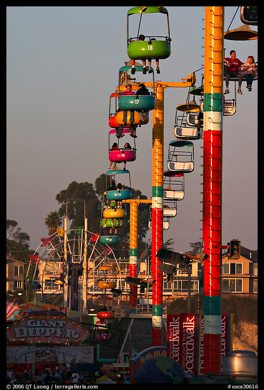 Beach Boardwalk and gondola at sunset. Santa Cruz, California, USA