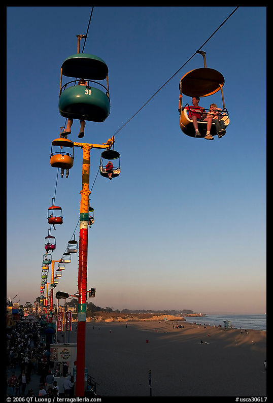 Sky glider Riders enjoy the last sunrays of the day. Santa Cruz, California, USA