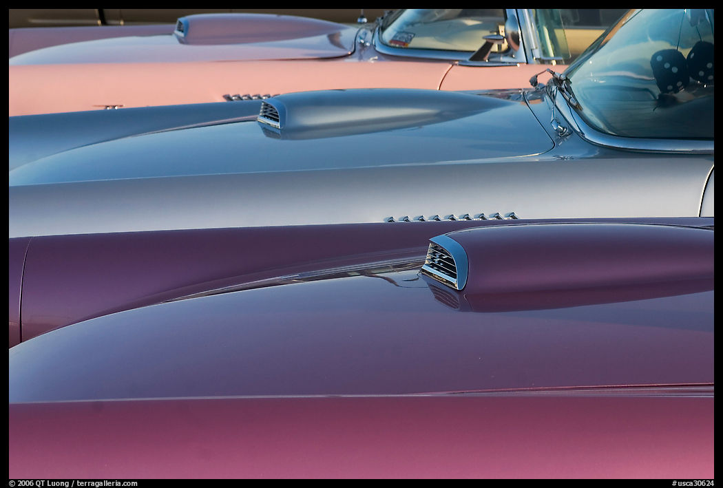 Beautifully painted thunderbird cars. Santa Cruz, California, USA