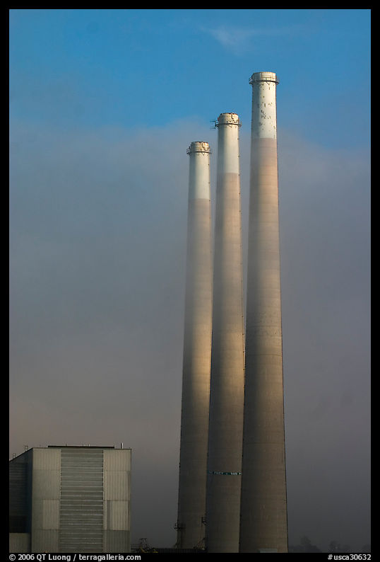 Vertical stacks of power plant. Morro Bay, USA