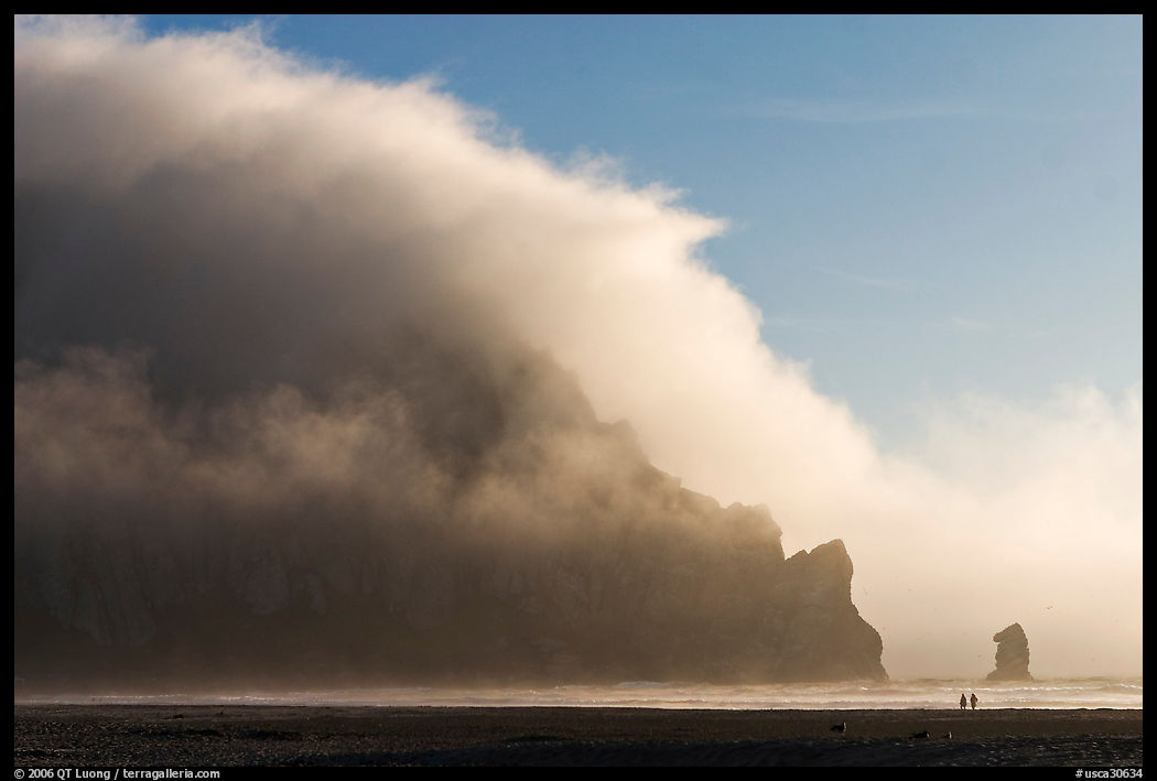 Morro Rock engulfed by afternoon fog. Morro Bay, USA