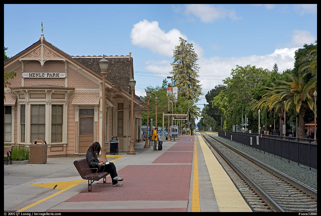 Waiting at the Menlo Park historical train station. Menlo Park, SF Bay area, California, USA