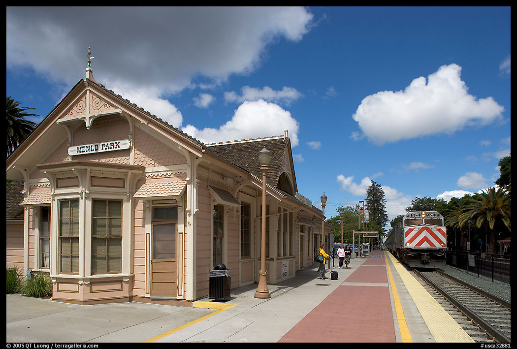 Train station in victorian style. Menlo Park, SF Bay area, California, USA
