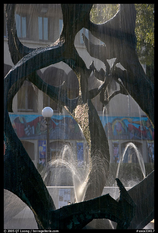 Fountain known as The Claw in front of the Old Union, late afternoon. Stanford University, SF Bay area, California, USA