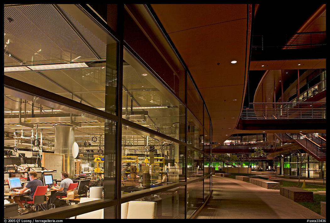 Laboratories in the James Clark Center at night. Stanford University, SF Bay area, California, USA