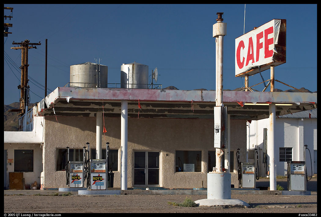 Cafe and gas station, historic route 66,  Amboy. California, USA