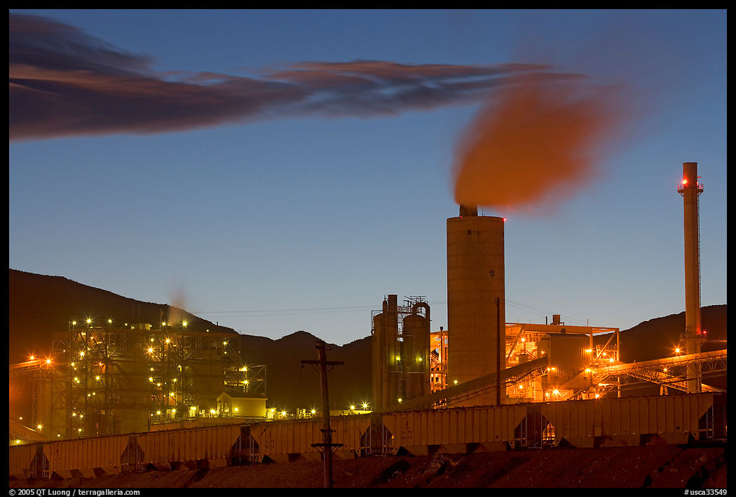 Chemical plant at dusk, Trona. California, USA