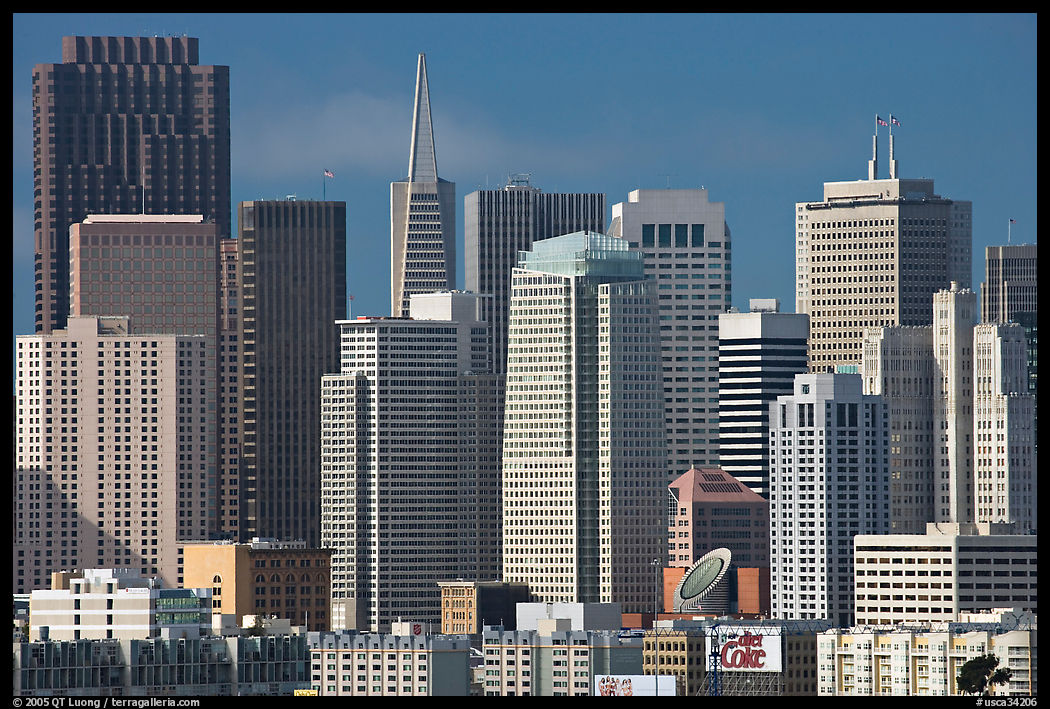 Financial district skyline with MOMA building, afternoon. San Francisco, California, USA