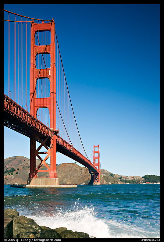 Wave and Golden Gate Bridge. San Francisco, California, USA