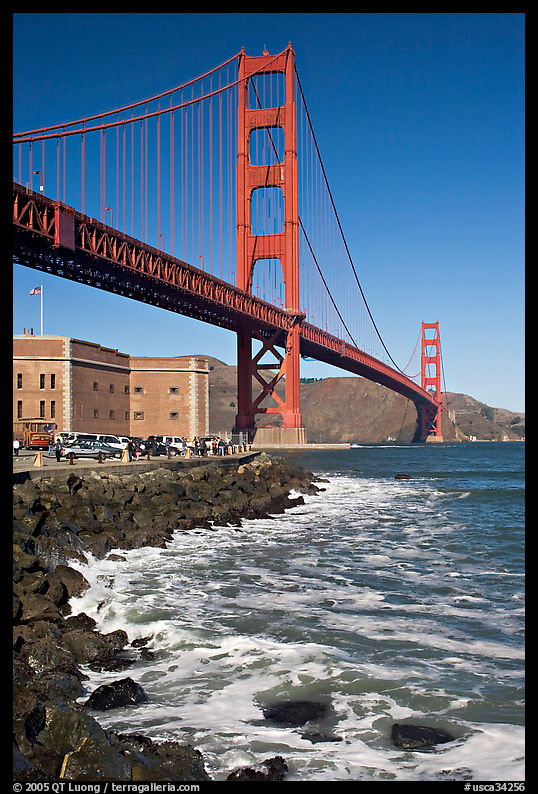 Three-story Fort Point below the Golden Gate Bridge. San Francisco, California, USA