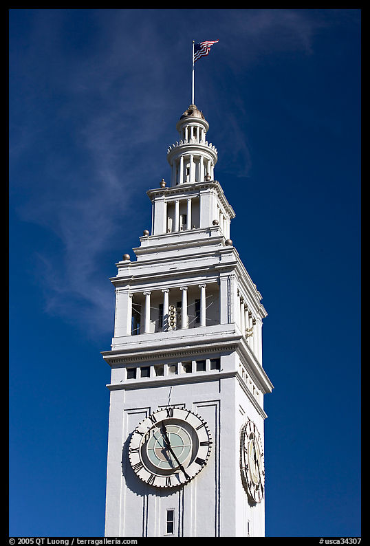 Clock tower of the Ferry building, 204 foot tall. San Francisco, California, USA