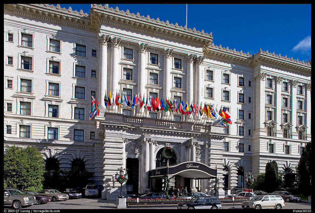 Facade of the Fairmont Hotel, early afternoon. San Francisco, California, USA