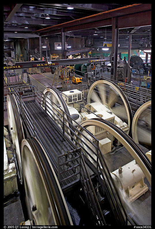 Cable winding machinery in the Cable-car powerhouse. San Francisco, California, USA