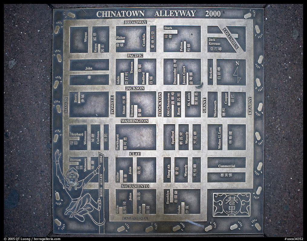 Alleyway map of Chinatown. San Francisco, California, USA