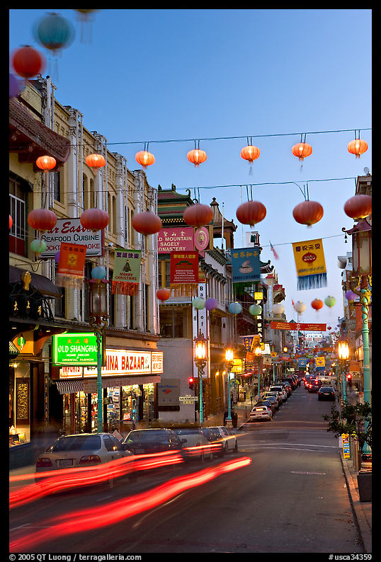 Grant Street at dusk,  Chinatown. San Francisco, California, USA