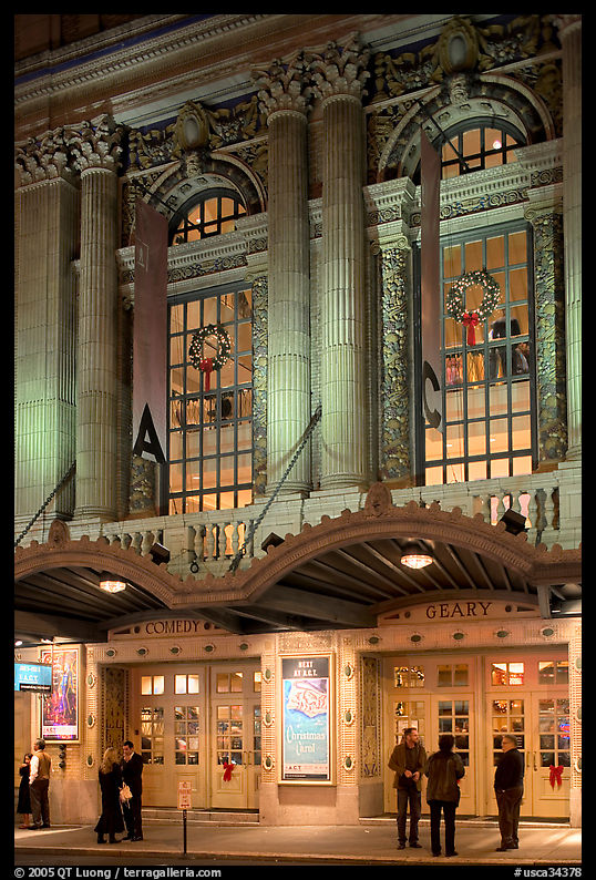 Geary Theatre at night. San Francisco, California, USA