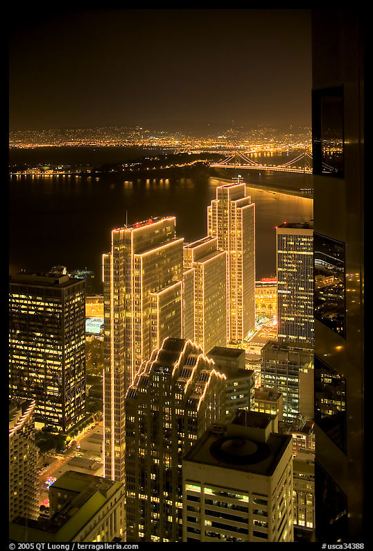 Embarcadero Centre seen from above at night. San Francisco, California, USA