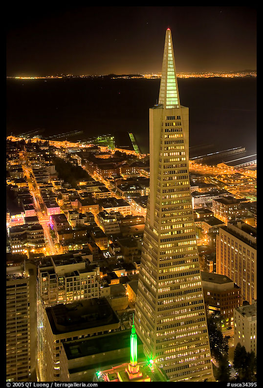 Transamerica Pyramid at night from the Carnelian Room. San Francisco, California, USA