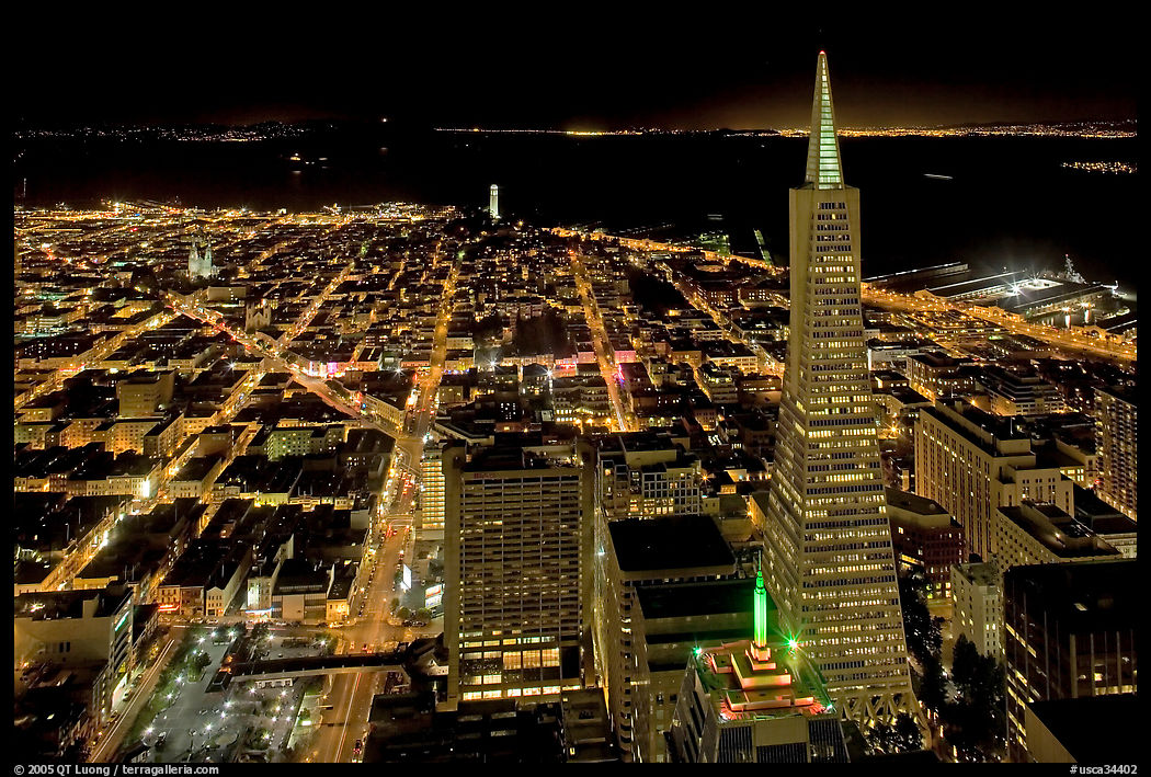 City lights with Transamerica Pyramid. San Francisco, California, USA