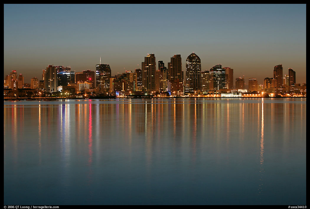 Skyline from Harbor Island, dawn. San Diego, California, USA