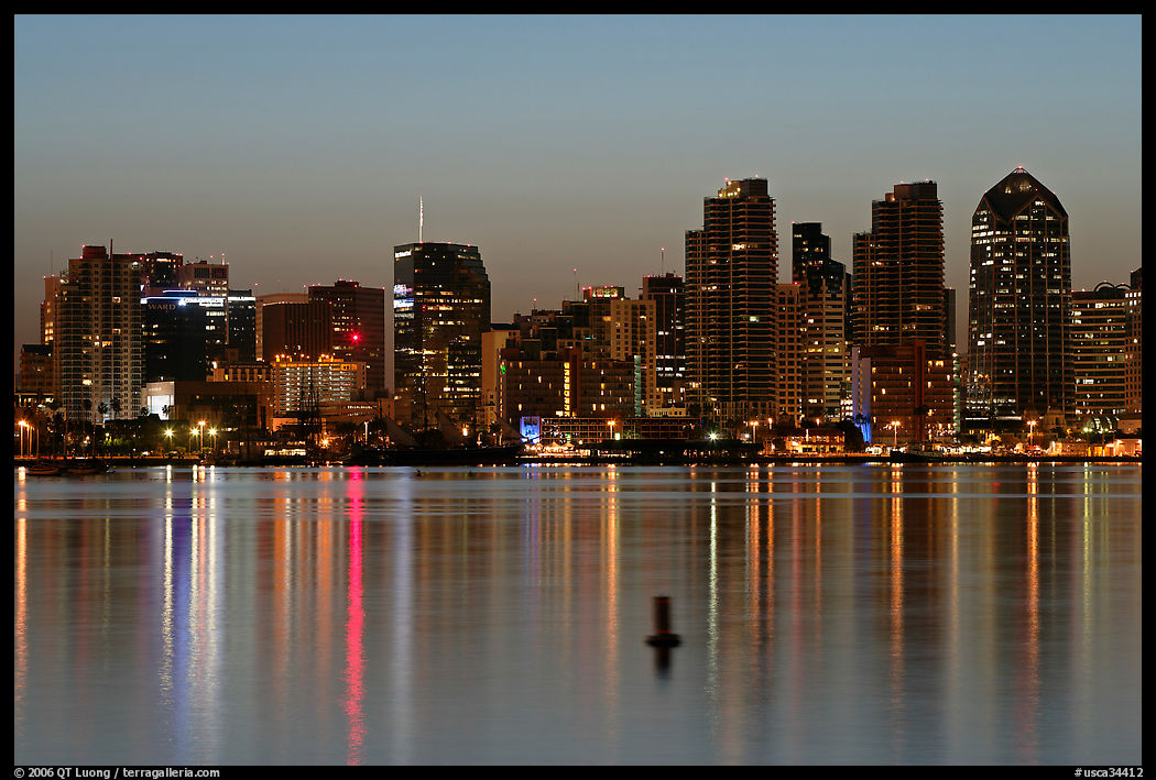 Skyline and buoy, dawn. San Diego, California, USA