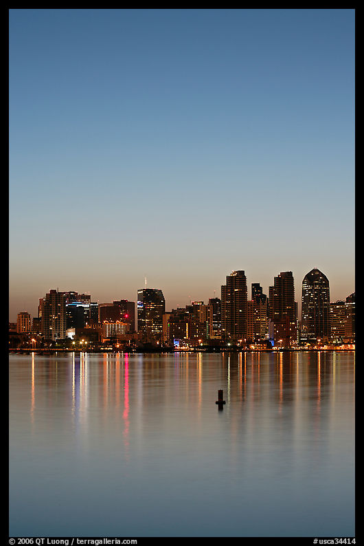Skyline and reflections at dawn. San Diego, California, USA