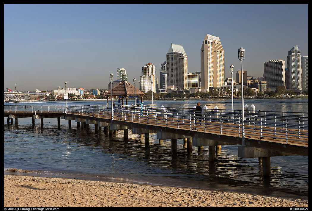 Beach, pier, and skyline, Coronado. San Diego, California, USA