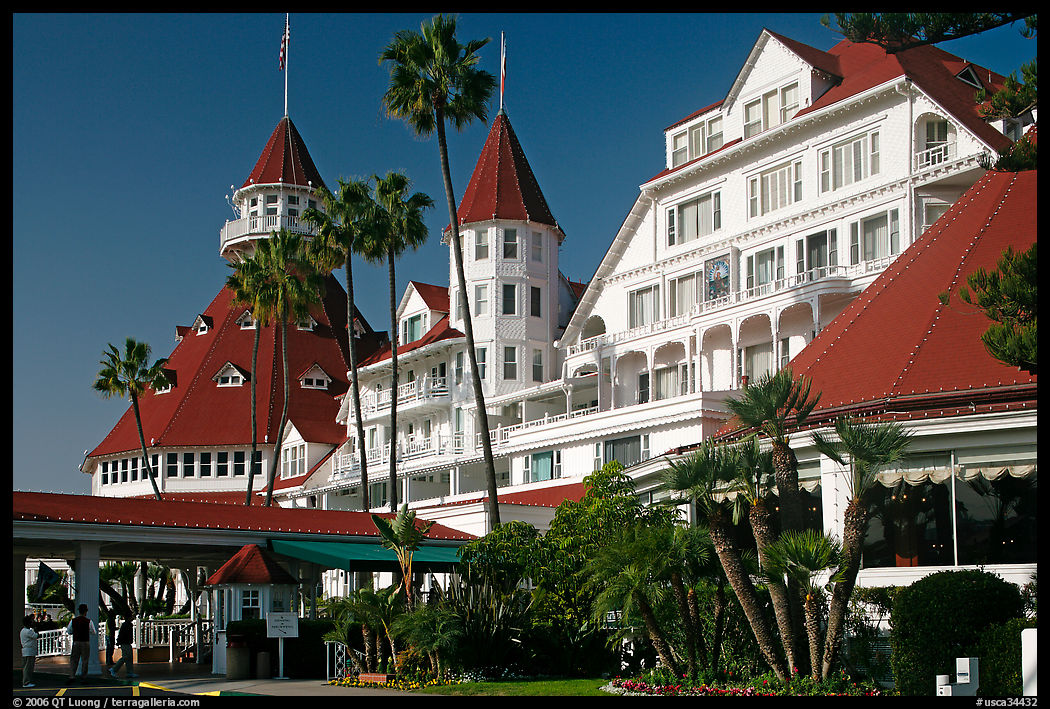 Facade of Hotel Del Coronado in victorian style. San Diego, California, USA