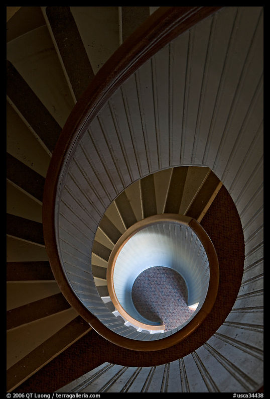 Spiral staircase inside Point Loma Lighthous. San Diego, California, USA