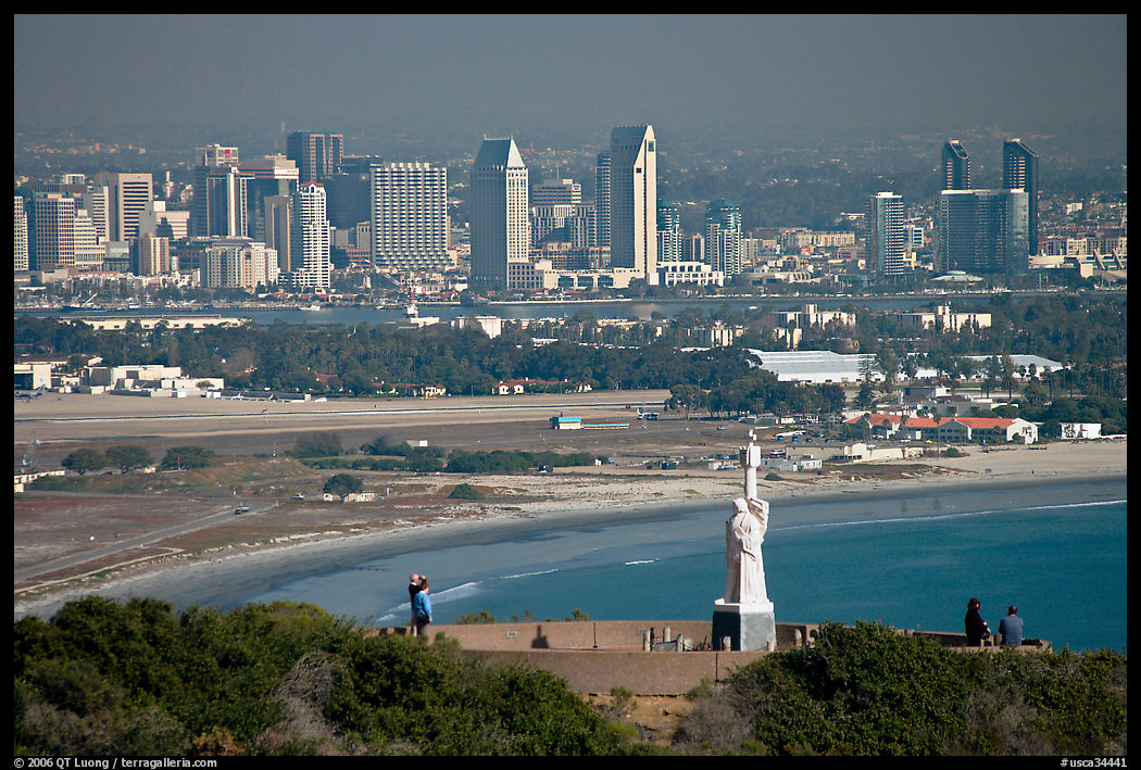Cabrillo monument, navy base, and skyline. San Diego, California, USA