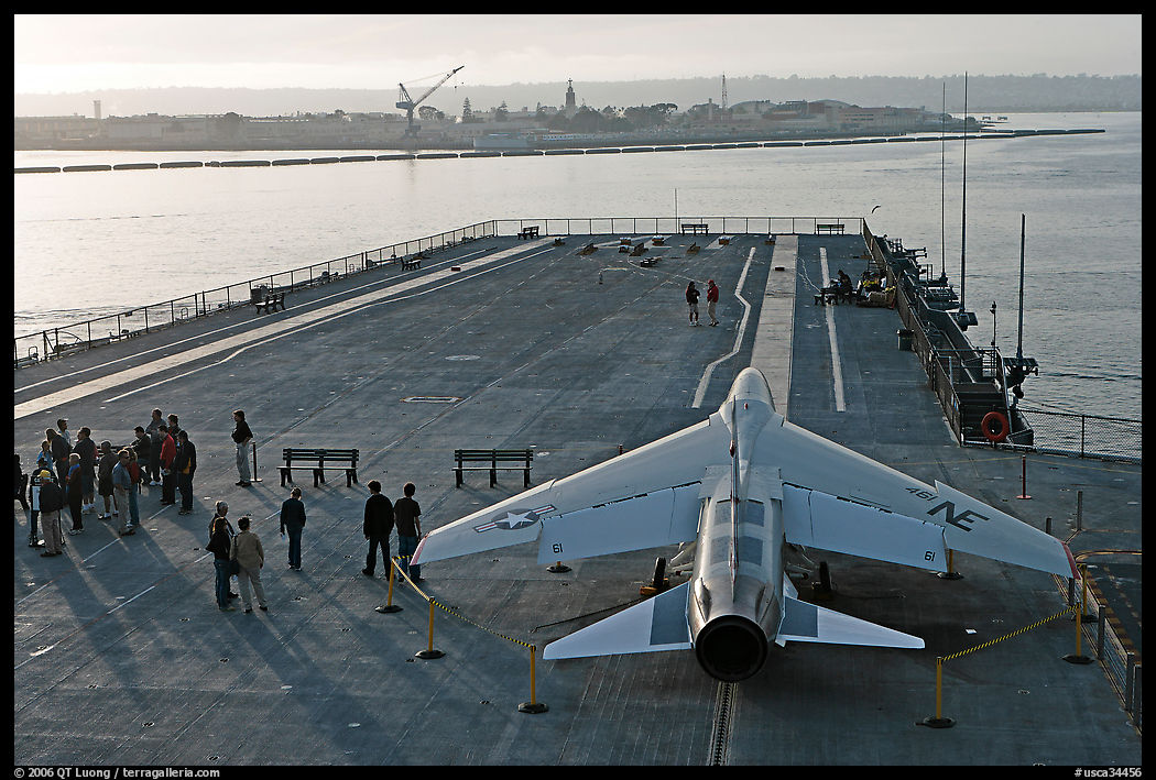 Plane in position at catapult, USS Midway aircraft carrier. San Diego, California, USA