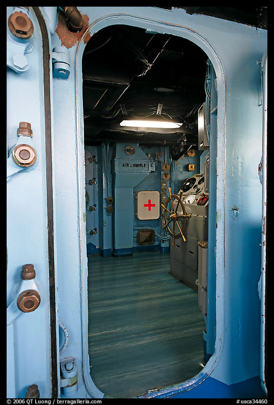 Bridge seen from a door, USS Midway aircraft carrier. San Diego, California, USA