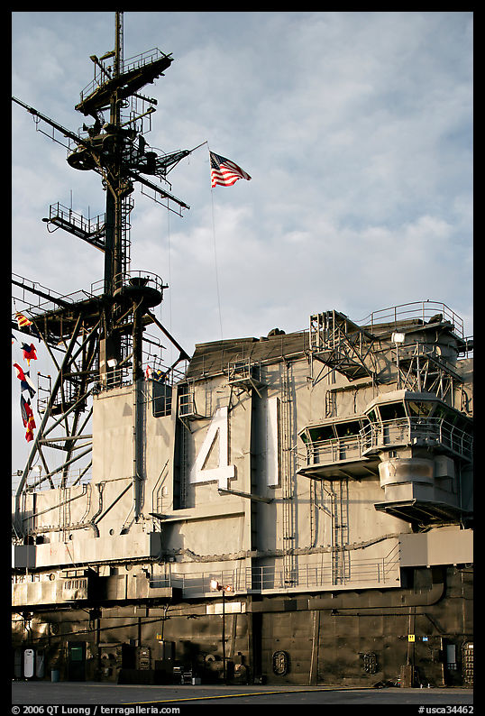 Island superstructure, USS Midway aircraft carrier. San Diego, California, USA
