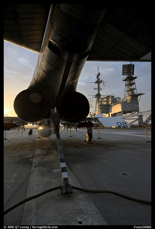 Aircraft with landing hook deployed, San Diego Aircraft  carrier museum. San Diego, California, USA