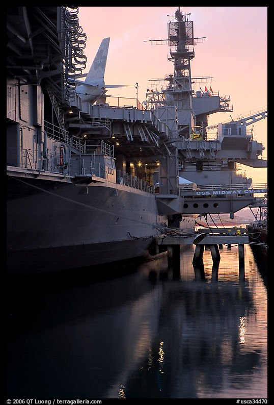 USS Midway aircraft carrier, sunset. San Diego, California, USA