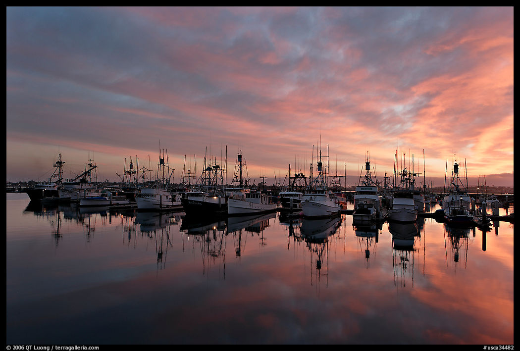 Fishing boats at sunset. San Diego, California, USA